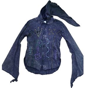 Embroidered Hippie Chic fairy Hooded Jacket with Flared Sleeves